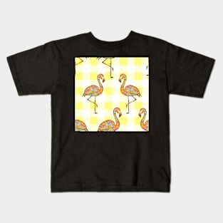 yellow , colorful, flamingo, glitter, gold, summer, pattern, funny, sunny Kids T-Shirt